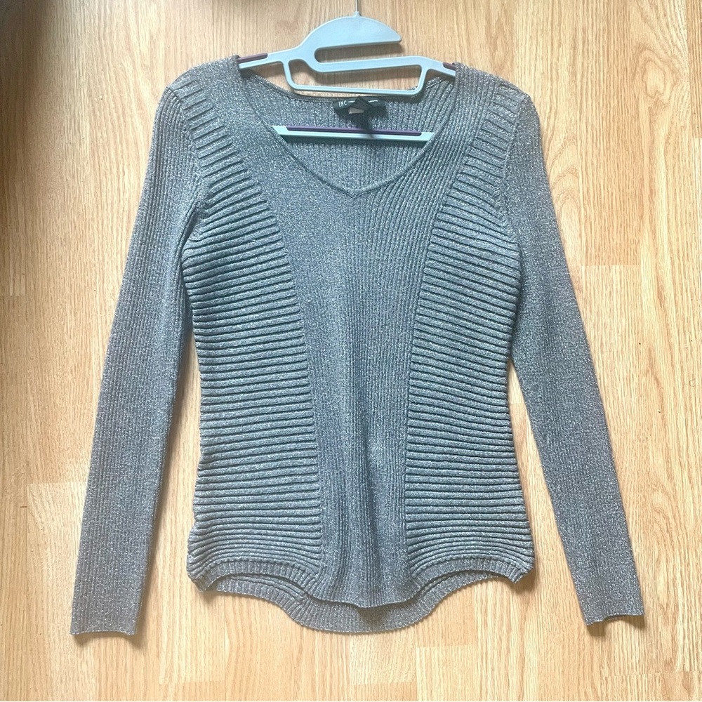 INC International Concepts Silver/Pewter Metallic Sweater Size L